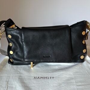 New Hammitt Black Leather VIP Satchel Bag with Brushed Gold Accents